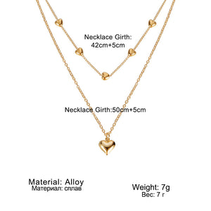 Double-layer Heart Pendant Fine Chain Necklace For Women Multilayer Gold Color Metal Necklaces Fashion Jewelry Accessories